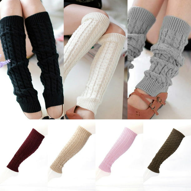 Women Leg Warmers Crochet Knit Ribbed Knee High Solid Winter Boot Wool Sock Long 